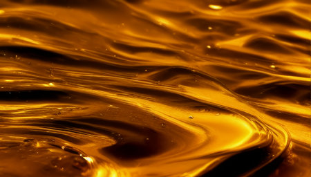 Beautiful golden abstraction with liquid gold. golden waves. A stream of beautiful golden liquid. generated AI.の素材