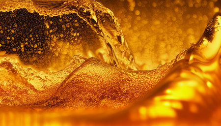 beautiful golden abstraction. Golden waves with splashes. beautiful golden liquid. generated AI.の素材