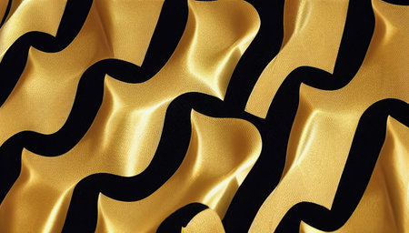 Black and yellow abstraction with gold elements on a black background. Black and yellow fabric with beautiful patterns. generated AI.の素材