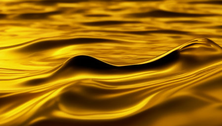 Beautiful golden abstraction with liquid gold. Golden waves with splashes. A stream of beautiful golden liquid. generated AI.の素材