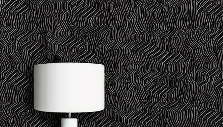Black and white image of the interior. A white lamp on the background of a beautiful black and white wall. generated AI.の素材