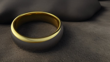 The golden ring lies on the gray ground. The lost ring lies on the dirty ground. generated AI.の素材