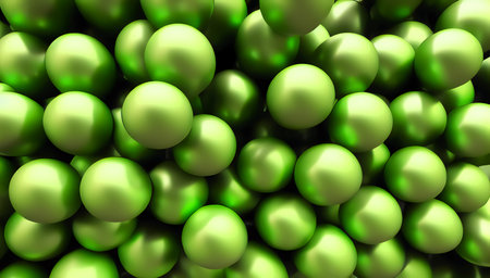 Green background with lots of glossy balls. Lots of green balls. generated AI.の素材
