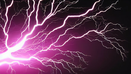 Bright purple lightning on a dark background. purple abstraction. generated AI.の素材