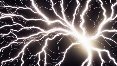 Bright white lightning on a black background. generated AI.の素材