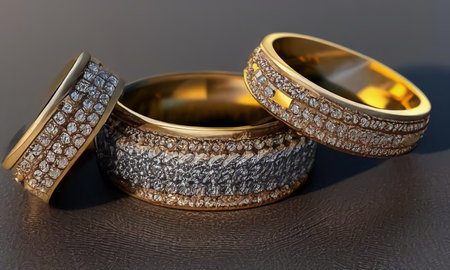 Beautiful gold rings with precious stones. Jewelry with diamonds. generated AI.の素材