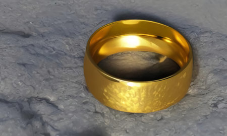 An old gold ring lies on the dirty gray ground. Jewelry on a gray background. generated AI.の素材