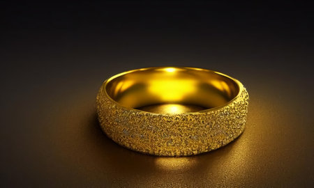 A beautiful vintage gold ring lies on a matte surface. Jewelry on a dark background. The lost ring. generated AI.の素材