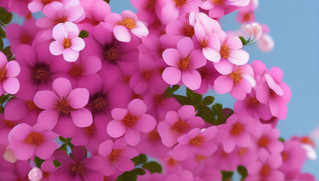 Pink roses bloom in the spring garden. Beautiful spring flowers on a blue sky background. generated AI.の素材