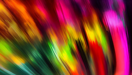 Multicolored abstraction with blurred strokes. Colorful multicolored background of red, green, purple and yellow colors. generated AI.の素材