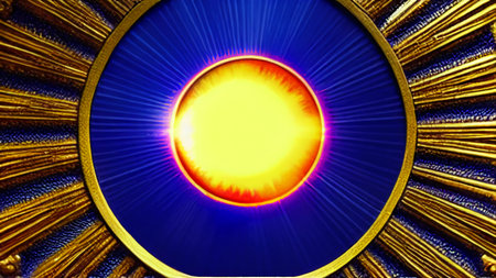 The symbol of the Sun is yellow. Dreamy drawing of the Sun with yellow rays. Generated by A.I. International Sun Day.の素材