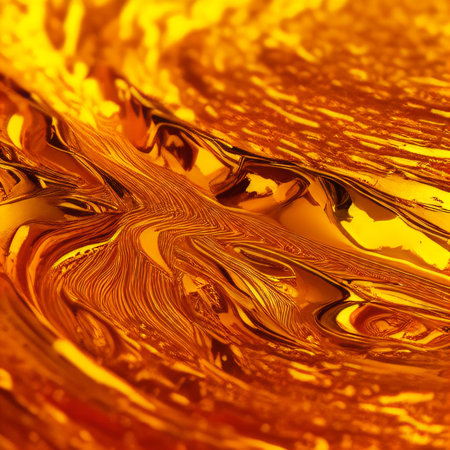 Golden abstraction of yellow and orange shades. A stream of liquid gold. Incandescent lava. generated AI.の素材