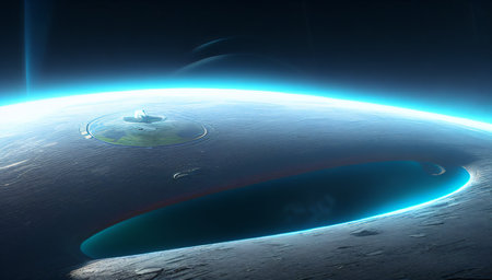 fantasy landscape. An unknown planet with a beautiful blue glow. An extraterrestrial civilization. A fantasy world. generated AI.の素材