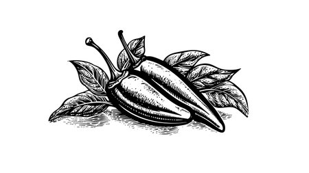 Hand drawn engraving style pepper chilli illustration. Vintage hatching vector black imageのイラスト素材