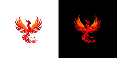 Abstract red phoenix logo design template on black and white background. vector illustration logotypeのイラスト素材