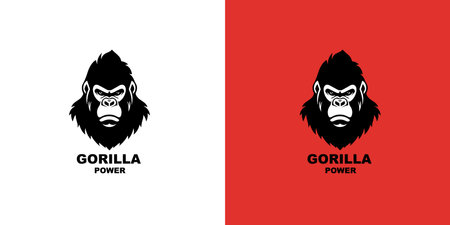 Gorilla head logotype vector illustration on a white and red background. logo markのイラスト素材