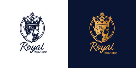Crown Luxury Concept Logo Design Template on blue and white background. Logotype vector signのイラスト素材