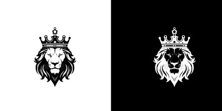 Royal king lion crown symbol. Elegant black Leo animal logotype. Premium luxury brand identity icon. vector illustration design templateのイラスト素材