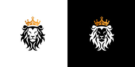 Royal king lion with gold crown symbol. Elegant black Leo animal logotype. Premium luxury brand identity icon. vector illustration design templateのイラスト素材