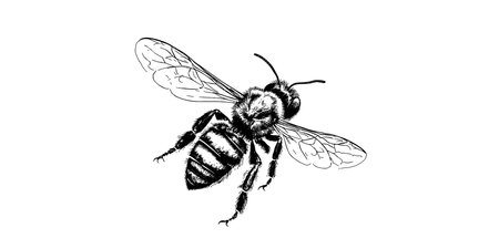 Vector engraving hand drawn illustration of honey bee on white backgroundのイラスト素材