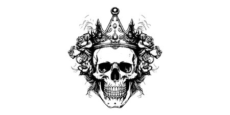 Hand drawn portrait of a skull with a crown. vector rock illustration for your fashion designのイラスト素材
