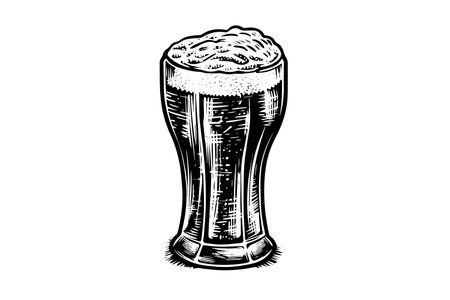 Glass of beer engraving style. Hand drawn black color vintage vector illustrationのイラスト素材