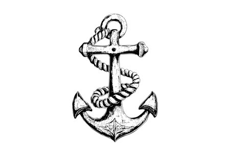 Ship anchor and rope in vintage engraving style. Sketch hand drawn vector illustration.のイラスト素材