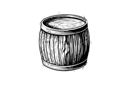 wood barrel. Hand drawn sketch engraving style vector illustrationsのイラスト素材