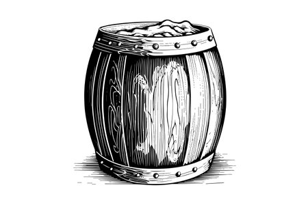 wood barrel. Hand drawn sketch engraving style vector illustrationsのイラスト素材