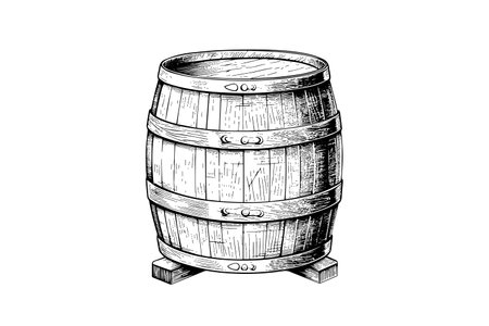 wood barrel. Hand drawn sketch engraving style vector illustrationsのイラスト素材