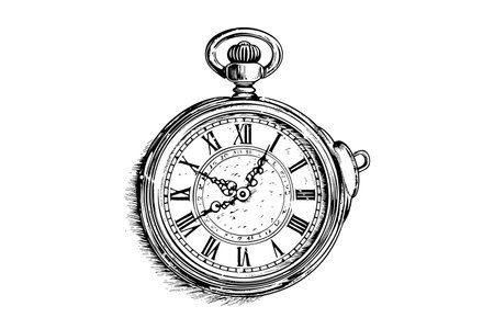 Antique pocket watch vintage engraved hand drawn vector illustrationのイラスト素材