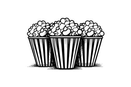 Set boxes of popcorn engraving ink vector illustration , line artのイラスト素材