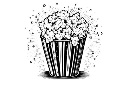 Popcorn explosion engraving ink vector illustration , line artのイラスト素材