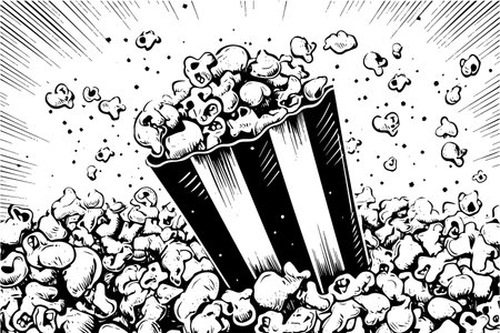 Popcorn explosion engraving ink vector illustration , line artのイラスト素材