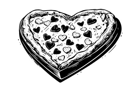 Heart-shaped pizza sketch hand drawn engraving style Vector illustrationのイラスト素材