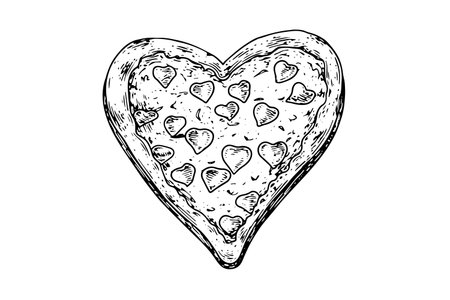 Heart-shaped pizza sketch hand drawn engraving style Vector illustrationのイラスト素材