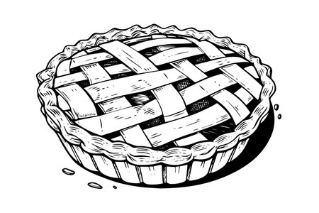 Apple pie hand drawn engraving style vector illustrationのイラスト素材