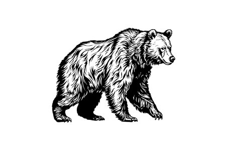 Bear side view logotype vector engraving style illustrationのイラスト素材