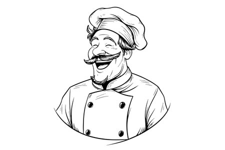 Smiley Chef in a hat engraving style vector illustration.のイラスト素材