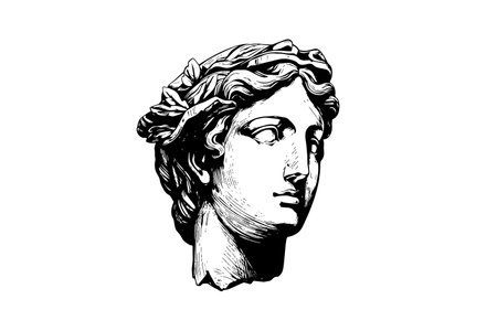 Antique statue head of greek sculpture sketch engraving style vector illustrationのイラスト素材