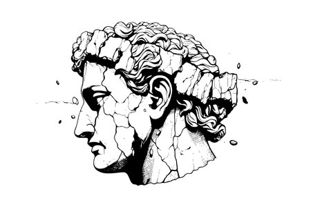 Cracked statue head of greek sculpture sketch engraving style vector illustrationのイラスト素材