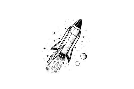 Blowing space rocket sketch engraving style vector illustrationのイラスト素材