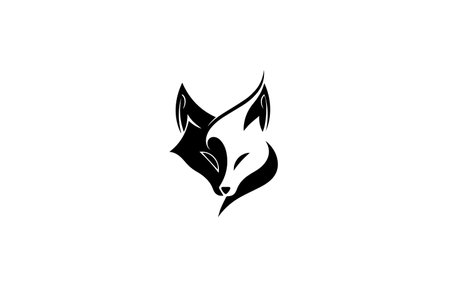 Fox head or face hand drawn ink silhouette. Logotype, emblem or mascot vector illustration design.のイラスト素材