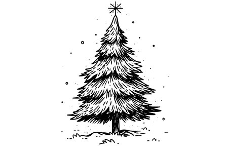 Christmas tree vector illustration. Hand drawn ink sketch. Engraving style image.のイラスト素材