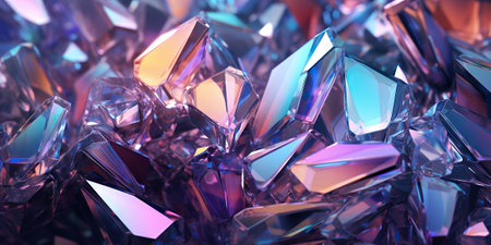 Holographic background with realistic crystal shards. Rainbow reflexes in pink and purple color. Abstract trendy pattern. Texture with magical effect.の写真素材