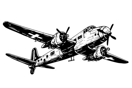 Hand drawn ink sketch of airplane. Engraving style vector illustration.のイラスト素材