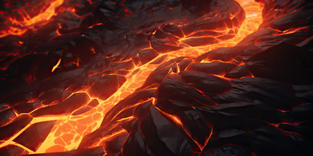 Molten lava texture background. Ground hot lava. Burning coals, crack surface. Abstract nature...