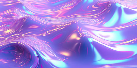 Abstract 3d render. Holographic chrome gradient water waves. Iridescent gradient digital art for...