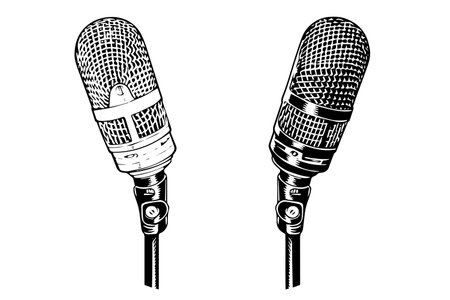 Vintage retro microphone hand drawn sketch engraving style vector illustration.のイラスト素材
