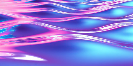 Abstract 3d render. Holographic chrome gradient water waves. Iridescent gradient digital art for...
